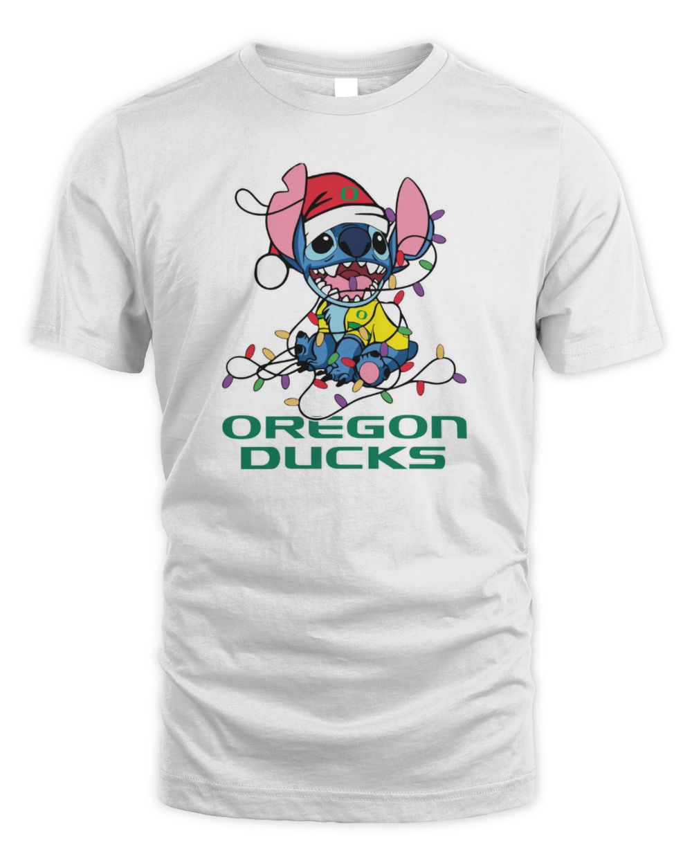 Oregon Ducks Cute Stitch Christmas Lights NCAA T-Shirt