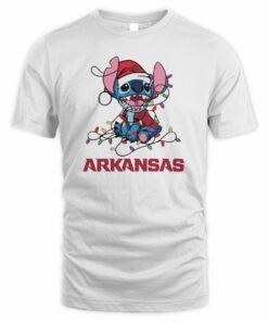Arkansas Razorbacks Cute Stitch Christmas Lights NCAA T-Shirt