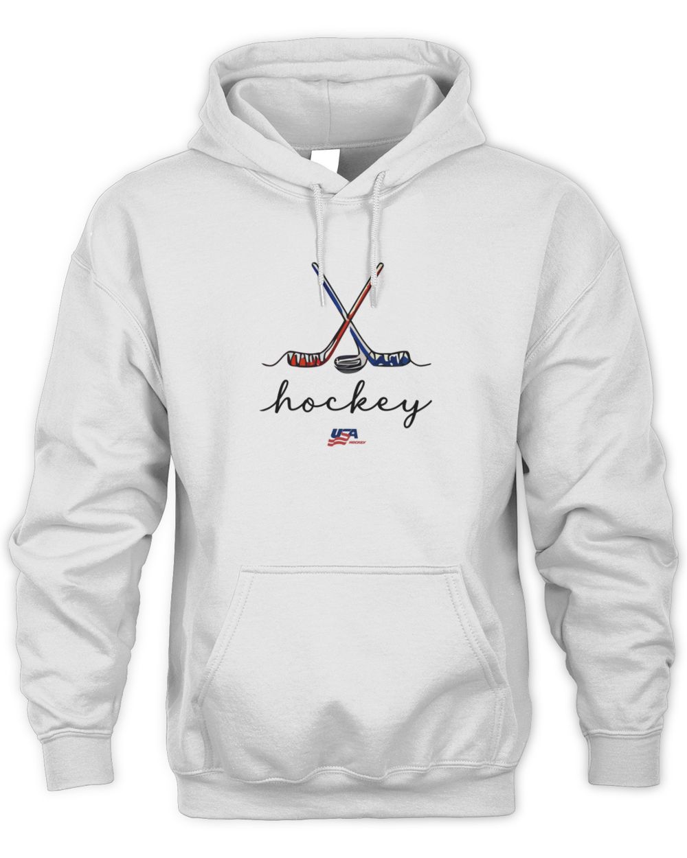 Usa Hockey Merch Youth USA Hockey Script Cross Sticks Official Hoodie
