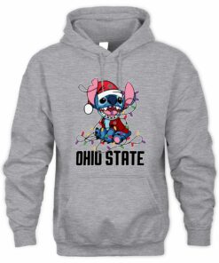Ohio State Buckeyes Stitch Santa Christmas Lights Hoodie