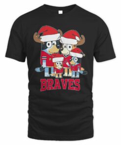 Atlanta Braves Bluey Santa Family Christmas Baseball T-Shirt