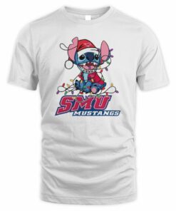 SMU Mustangs Cute Stitch Christmas Lights NCAA T-Shirt