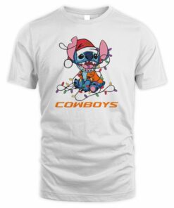 Oklahoma State Cowboys Cute Stitch Christmas Lights NCAA T-Shirt