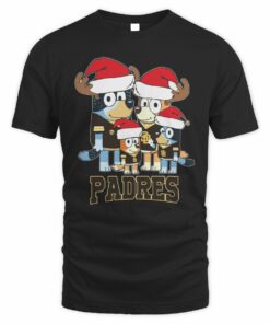 San Diego Padres Bluey Santa Family Christmas Baseball T-Shirt