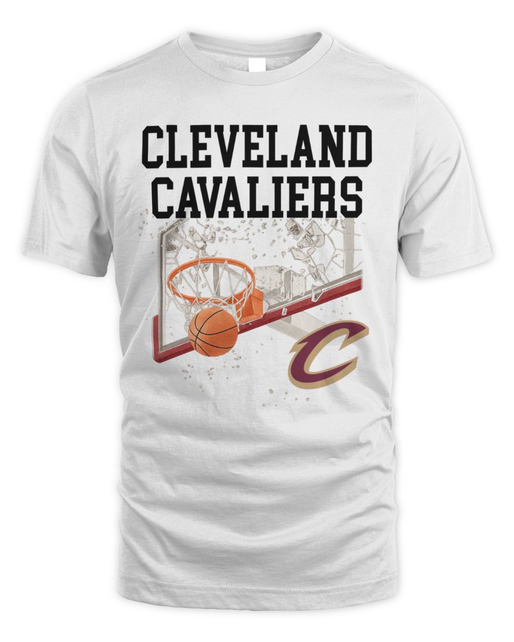 Cleveland Cavaliers Basketball White Glass Shattered Graphic Tee Shirt