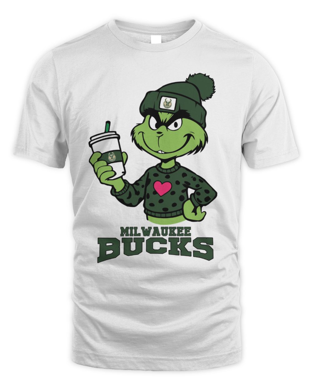 Milwaukee Bucks Grinch Heart Christmas Basketball T-Shirt