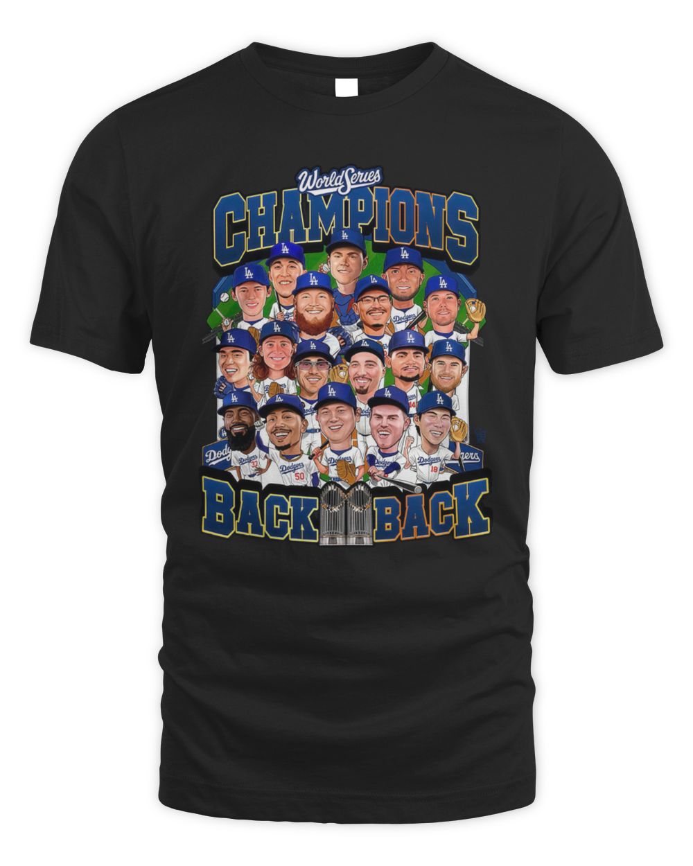 Dodgers World Series Champions Celebration Cartoon Tee