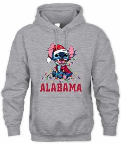 Alabama Crimson Tide Stitch Santa Christmas Lights Hoodie