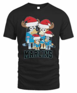 Miami Marlins Bluey Santa Family Christmas Baseball T-Shirt