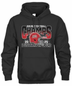 NCAA Shop Sun Belt Champs 2025 Louisiana Ragin' Cajuns Helmet Graphic Hoodie
