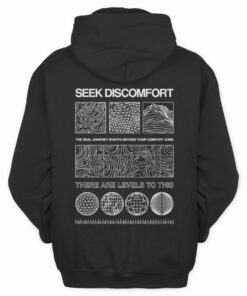 Seek Discomfort Merch Levels Tee Black Hoodie