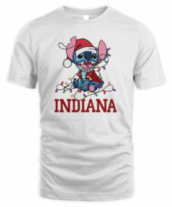 Indiana Hoosiers Cute Stitch Christmas Lights NCAA T-Shirt