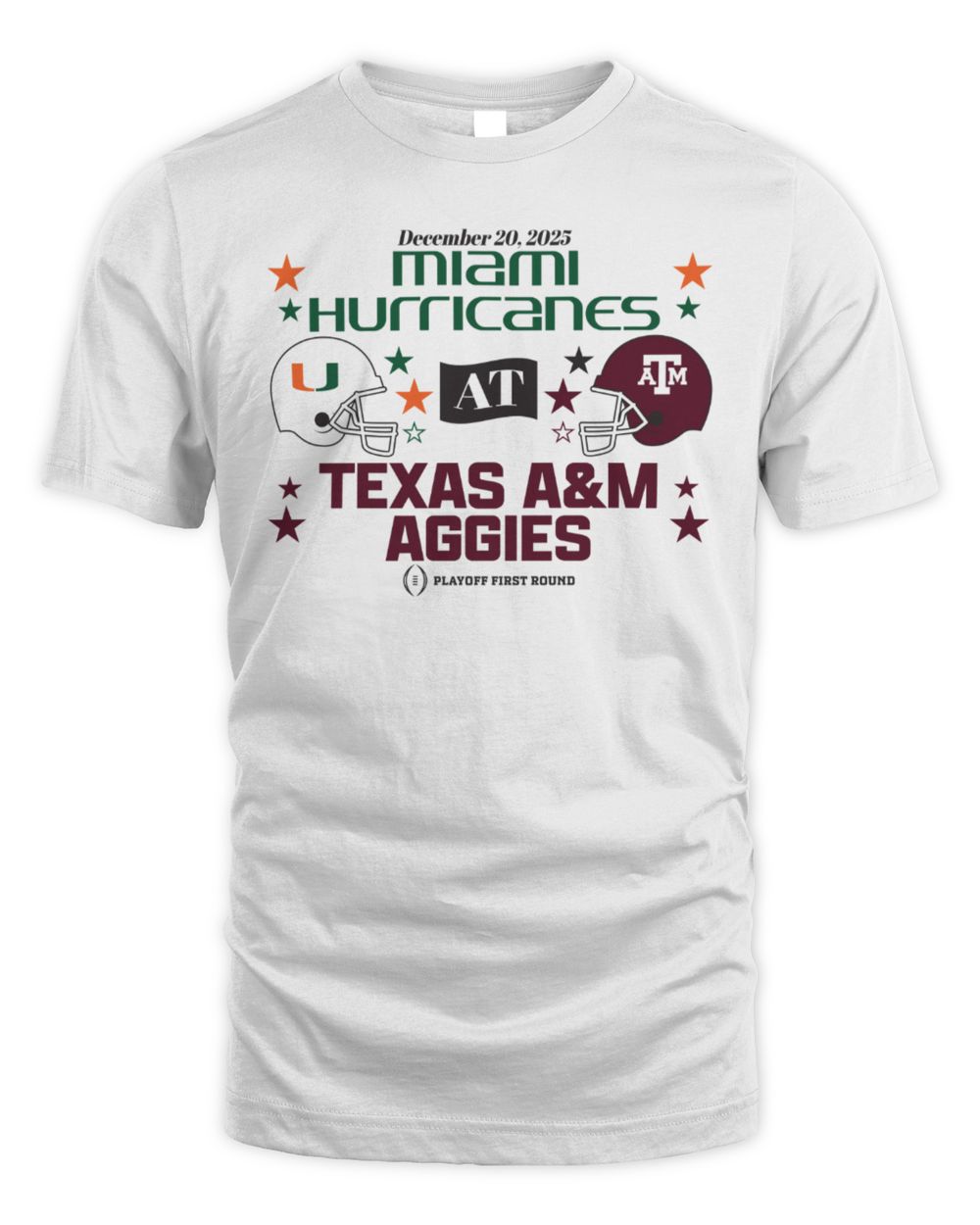 Texas A&M Aggies & Miami Hurricanes 2025 CFP First Round Matchup T Shirt