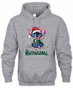 Miami Hurricanes Stitch Santa Christmas Lights Hoodie