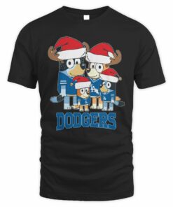 Los Angeles Dodgers Bluey Santa Family Christmas Baseball T-Shirt