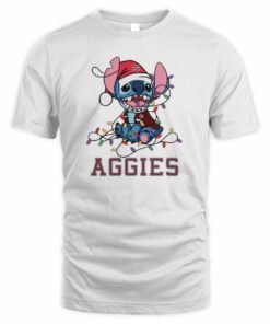 Texas A&M Aggies Cute Stitch Christmas Lights NCAA T-Shirt