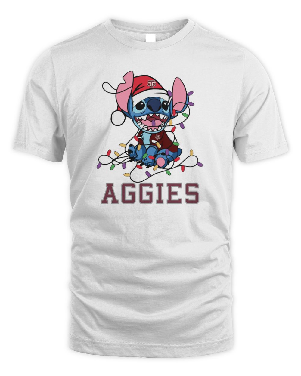 Texas A&M Aggies Cute Stitch Christmas Lights NCAA T-Shirt