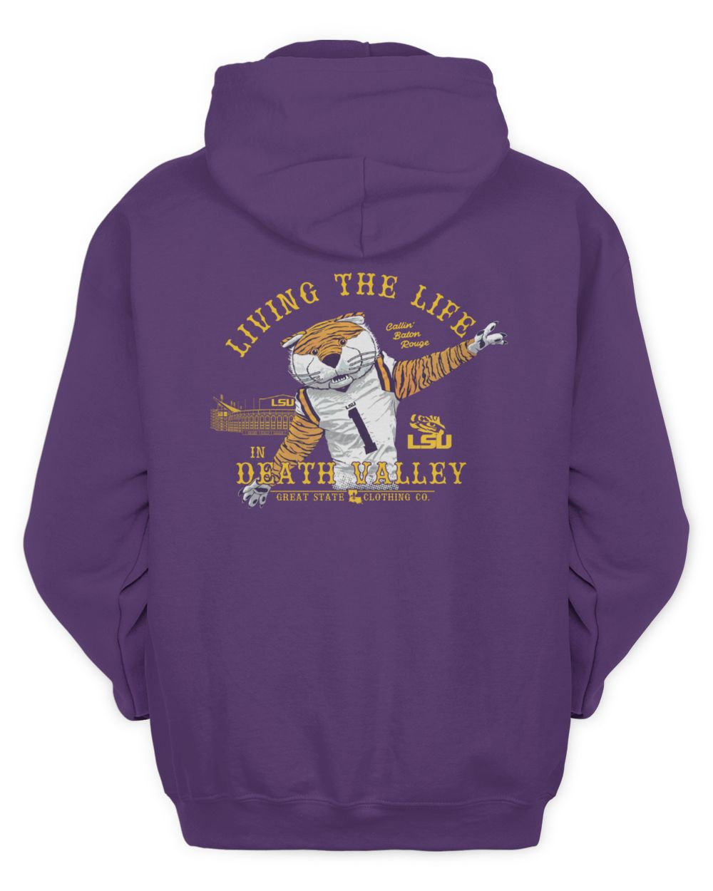 LSU Tigers Living The Life Death Valley Rally Mascot Hoodie