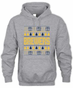Milwaukee Brewers Christmas Baseball Trees Presents Ugly Sweater Hoodie