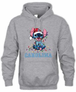 North Carolina Tar Heels Stitch Santa Christmas Lights Hoodie