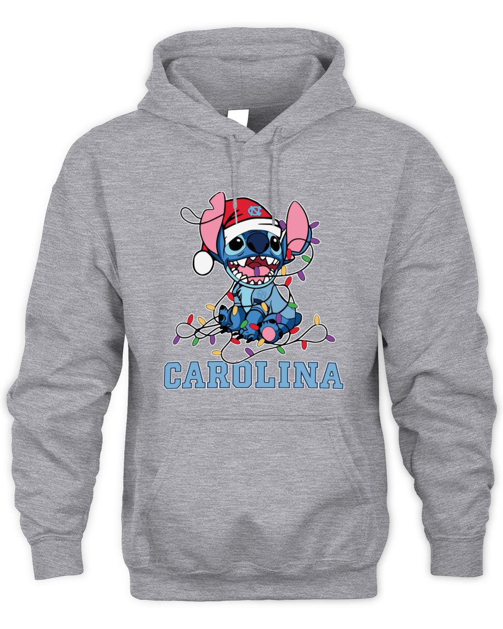 North Carolina Tar Heels Stitch Santa Christmas Lights Hoodie