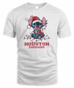 Houston Cougars Cute Stitch Christmas Lights NCAA T-Shirt