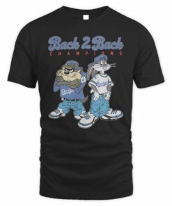 Dodgers Back 2 Back Champions Looney Tunes Black T-Shirt