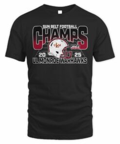 UL Monroe Warhawks 2025 Sun Belt Football Champs Helmet T-Shirt