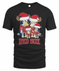 Boston Red Sox Bluey Santa Family Christmas Baseball T-Shirt