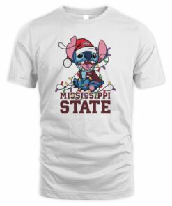 Mississippi State Bulldogs Cute Stitch Christmas Lights NCAA T-Shirt